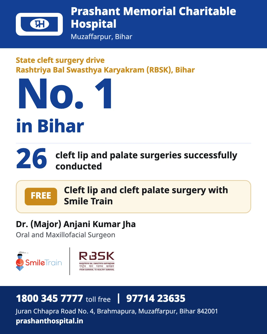 Flyer: No. 1 in Bihar in the state cleft surgery drive